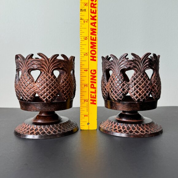 Pineapple Pedestal Candleholders Set of 2 Metal Art - Picture 10 of 15